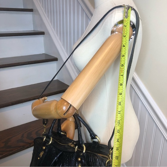 BRAHMIN Black Croc Leather Shoulder Bag With Adjustable Crossbody Strap - Picture 8 of 17